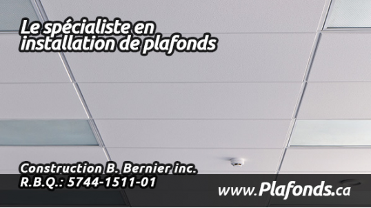 Installateur de plafonds suspendus standards ou acoustiques Plafonds de gypse Faux plafonds décoratifs Plafonds de tuiles. Soumission Gratuite